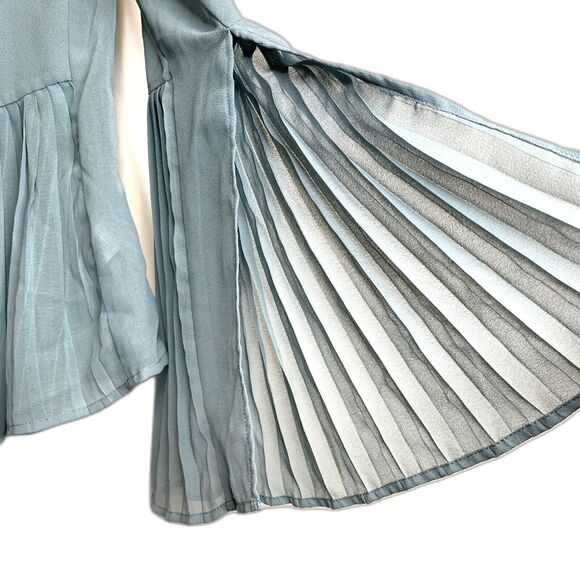 ASOS Pleated Blouse Turquoise Blue / Green Top Peplum Hem Semi Sheer Flared Sz 2 - Picture 8 of 12
